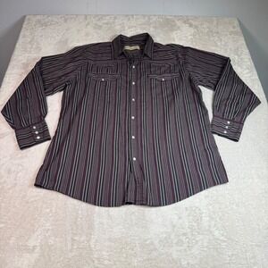 Bit & Bridle Mens XL Purple Striped Western‎ Pearl Snap Long Sleeve Shirt